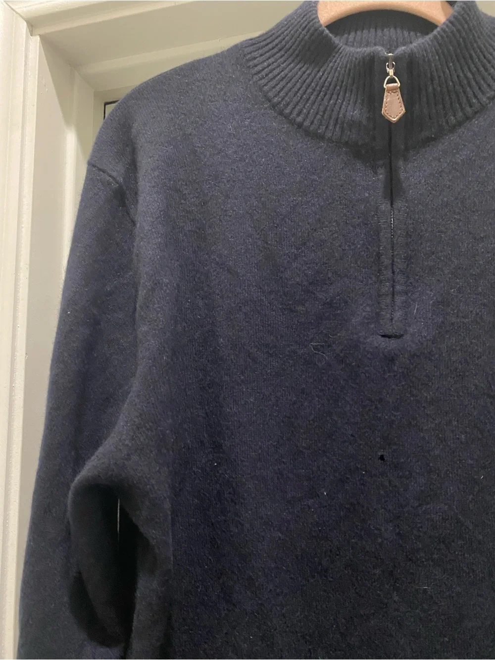 NWT Giasone Cashmere Navy Half-Zip Ribbed Mock Neckline Luxury Sweater XL Flaw
